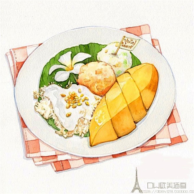 国外插画师写实彩铅水彩食物甜点菜品彩铅手...