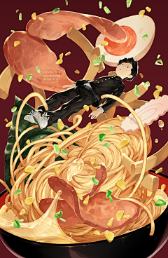 鲨鱼举着大南瓜采集到美食手绘