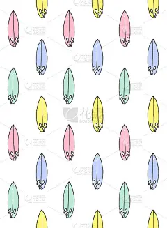 矢量无缝模式的彩色手绘涂鸦素描冲浪板