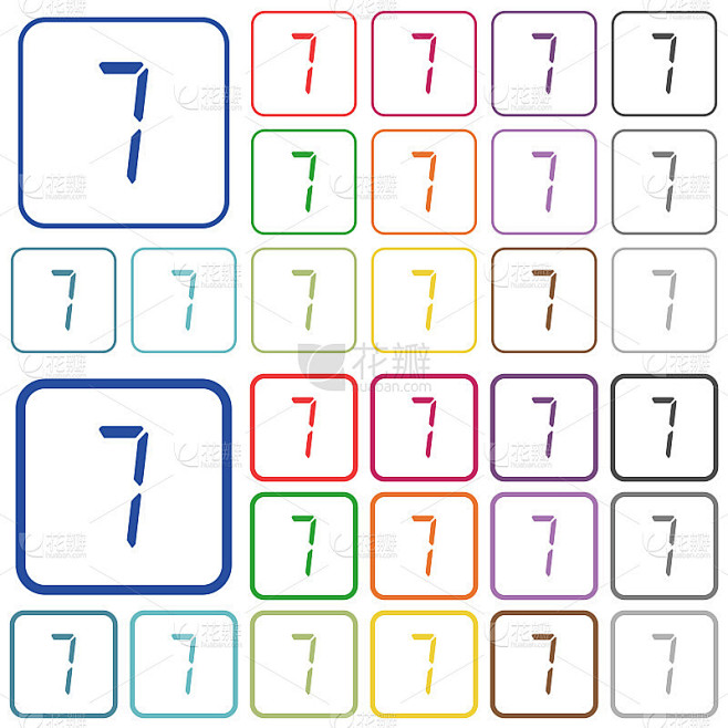 数字数字7的7段类型概述的平面颜色图标