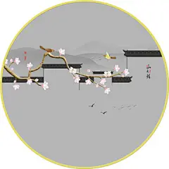 手绘玉兰花鸟马头墙山水背景墙