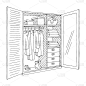 Wardrobe open doors graphic black white isolated s
