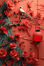 红色中国风背景素材图