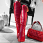 Red Slip-On Stiletto Heel Thigh High Boots