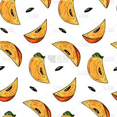彩色无缝图案手绘柿子片。矢量插图在彩色素描风格。