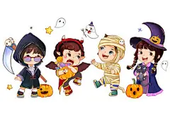 万圣节南瓜女巫小恶魔死神僵尸角色扮演手绘卡通PNG素材插画