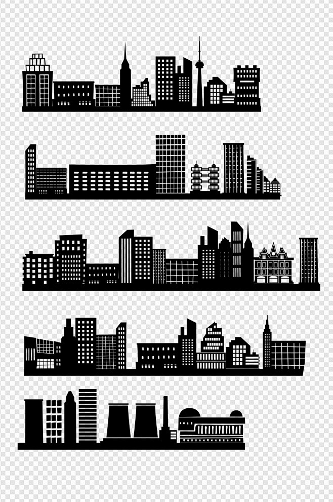 手绘剪影城市建筑图插画免扣元素-众图网