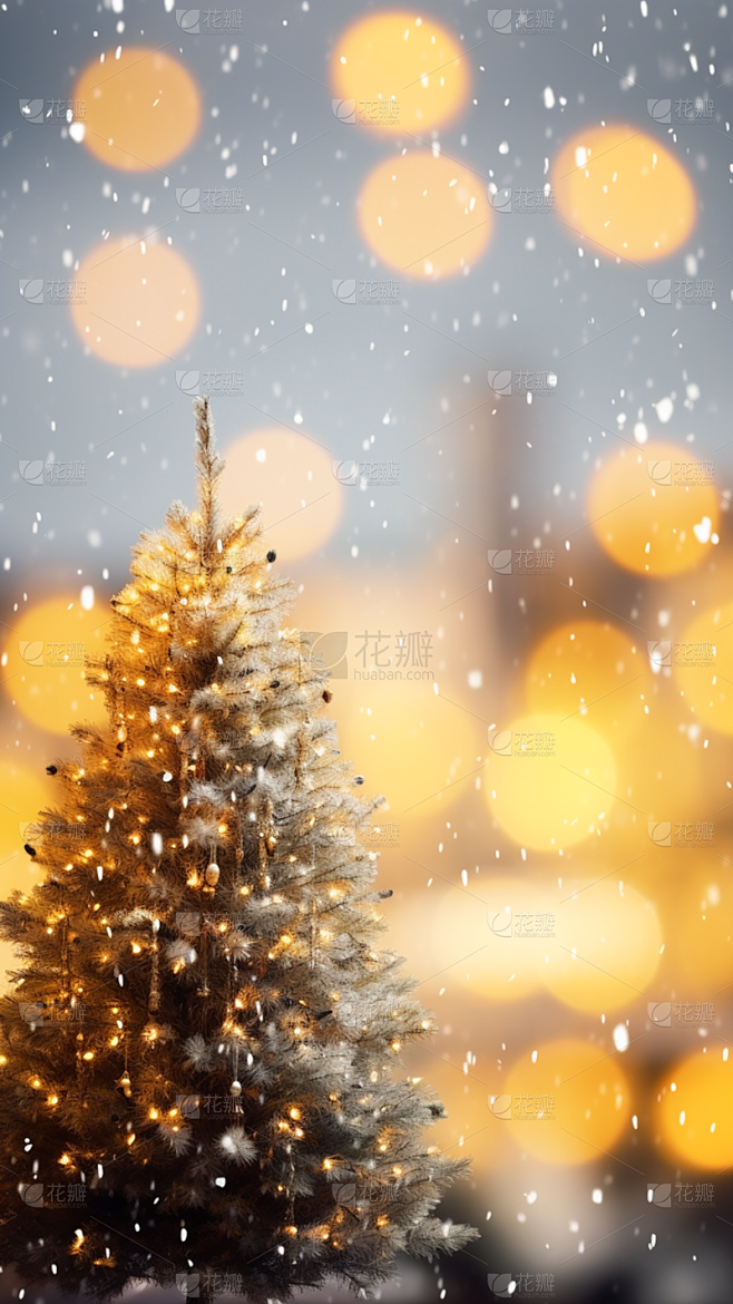 圣诞节下雪圣诞树氛围背景图片