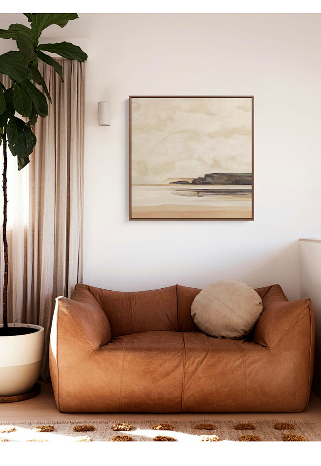 现代北欧沙发背景挂画简约大气抽象风景客厅...