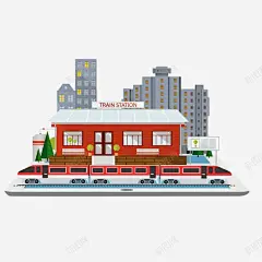 平板上的火车站 创意素材