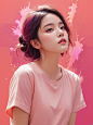  (Masterpiece:1),(highest quality:1.12),a girl,cover art,shirt,(coral:1.1),portrait,magenta background,coral splash,sy3,SMM,watercolor style,minimalist style, 1girl, light master