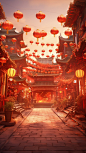 中国风建筑古风建筑灯笼素材图片