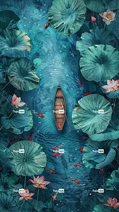 船的俯视图在荷花池海报