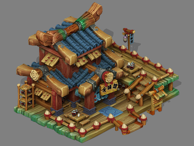 古代q版酒馆木房建筑
