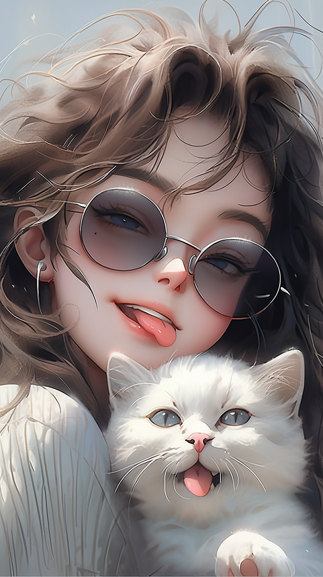 caibo2023-portrait-drawing-of-girl-in-sunglasses-hugging-her-ca