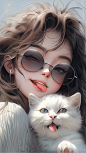 caibo2023_portrait_drawing_of_girl_in_sunglasses_hugging_her_ca_b7626bcb-bd6f-4695-b99b-0b97c513df34