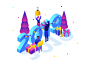 Happy New Year business winter holidays isometric design isometric 2019 vector style flat design illustration