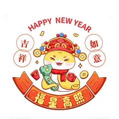 2025中国风蛇年吉星高照手绘元素插画高清模板免费下载-趣麦麦图