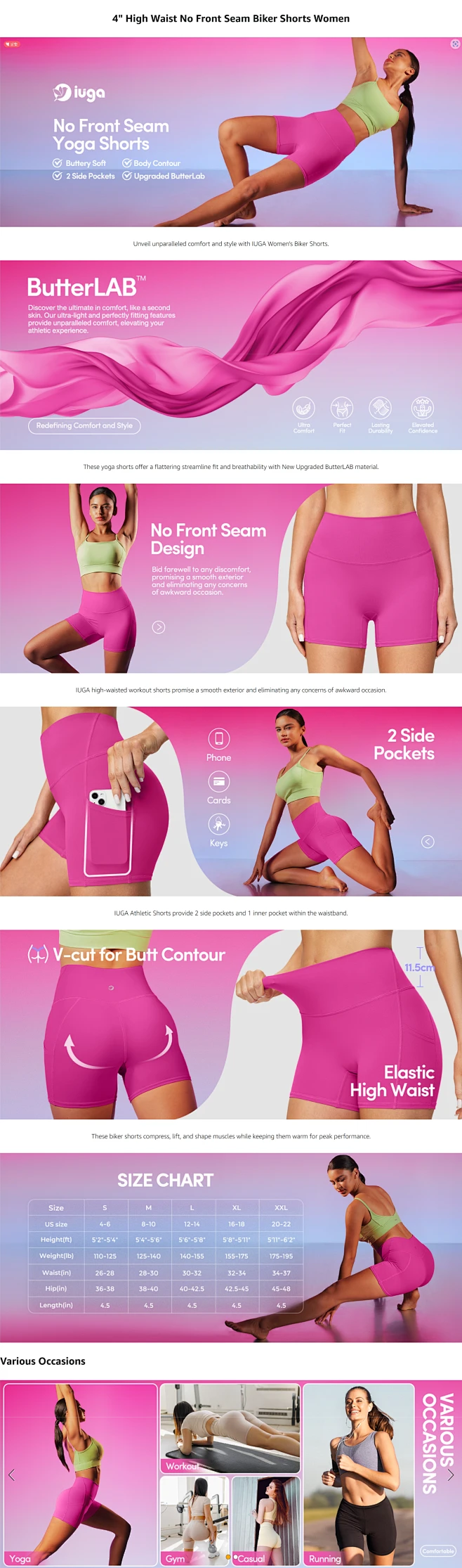 Promover Women's Sports Biker Yoga Shorts Running Pants High