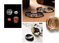 Three color photos are juxtaposed on a white background. On the left is a color photo showing two coins with a bee or lion and two carnelian gemstones carved with a lion or scarab. To the right are two color photos of David Yurman Petrvs designs shot on s