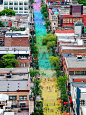 claude cormier + associés installation above st. catherine’s street, in montréal, québec, uses resin balls in eighteen hues of vibrant colors for his 2017 work titled,‘18 shades of gay.’ Such an ambitious, visually arresting, well-thought out concept. And