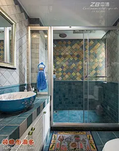 [天阳观筑地中海婚房博古架-地中海-中式-复式-卫生间-实景图-淋浴房-]