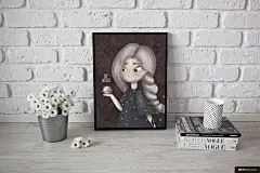 可爱插画素材 机灵女孩插画 可爱女孩插画 女孩插画素材 可爱机灵女孩插画 水彩/水粉传统绘画插画绘画