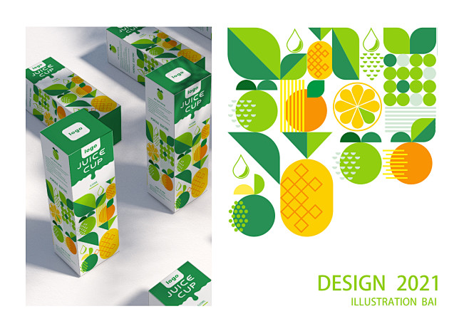 跨境品牌榨汁机抽象简约风格插画包装设计水...