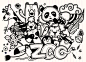 手绘可爱卡通小怪兽街头涂鸦插画