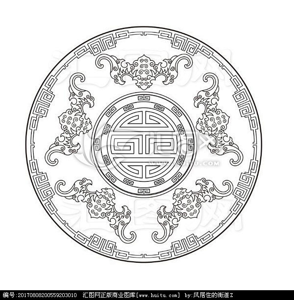 五福捧寿圆形纹样图案