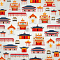 无缝矢量图案与中国传统建筑和寺庙