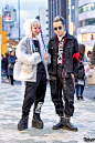 #原宿街拍# Rio 和 Kazuma，搭配：Michiko London Inflatable Cat Jacket & Yohji Yamamoto Boots O网页链接 ​​​​