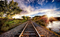 General 1920x1200 nature landscape sunset tracks train sun rays trees clouds river HDR