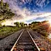 General 1920x1200 nature landscape sunset tracks train sun rays trees clouds riv...(E697E)