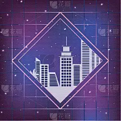 都市风景,夜晚,几何形状,紫色,格子,闪亮的,活力,未来,复古,日落