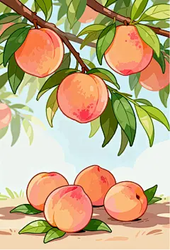 新鲜桃子桃树插画