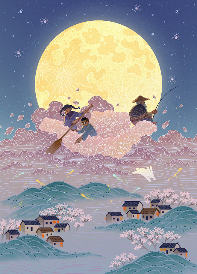 线条相较于其他的国风插画更粗更圆润，比较...