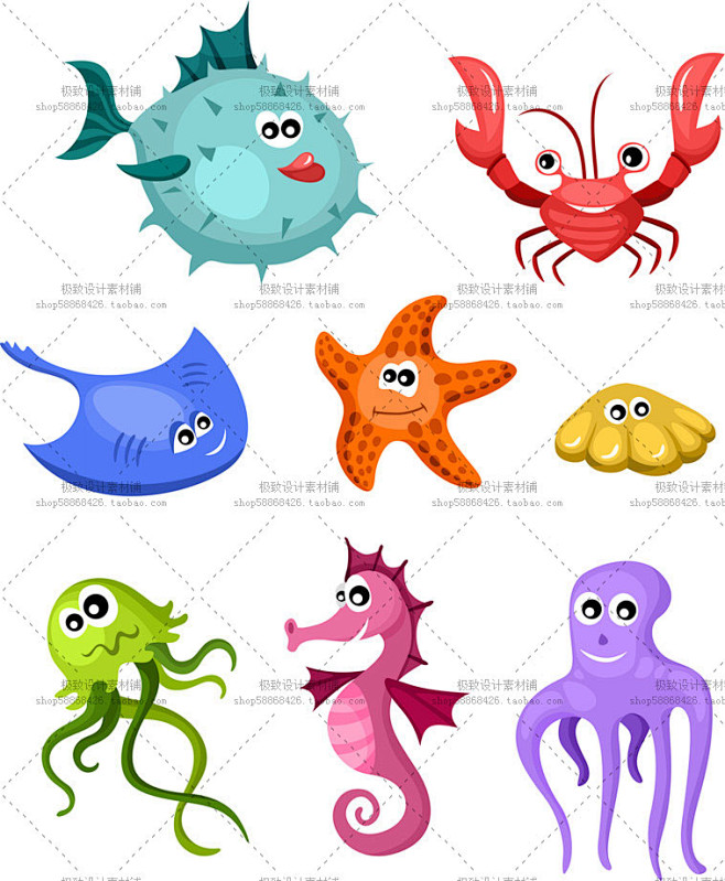 25个EPS 可爱卡通海底世界 章鱼 小...