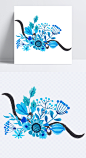 手绘花|花朵,花瓣,藤蔓,蓝色,花瓣,漂浮元素