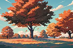 秋季手绘秋景插画
