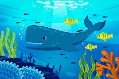 海洋鲸鱼海豚章鱼水母鱼类动物插画保护护大海公益海报ai设计素材-淘宝网