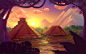 Aztec landscape. Slot game background