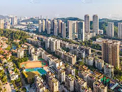 航拍珠海市中心建筑景观和天际线全景