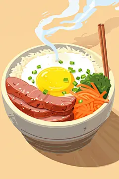 美味可口的腊味木桶饭煲仔饭美食插画