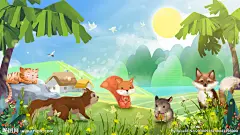 手绘卡通动物森林乐园背景