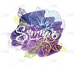 花集:非常详细的手绘花和叶。矢量图