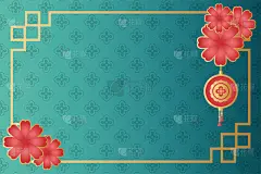 中秋海报上挂着鲜花和灯
