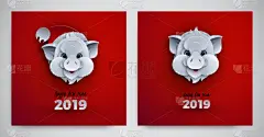 贺卡,猪,动物,2019,符号,矢量,新年前夕,背景,动物头