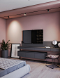 A Striking Example Of Interior Design Using Pink & Grey : Pink and grey decor elements work in smooth harmony together. Take this modern apartment for example. A grey and pink kitchen, pink bedroom accent walls, and even some highly unusual pink bathr