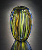 "Barrel Vase: Light Blue & Green"  Art Glass Vase  Created by Tracy Glover